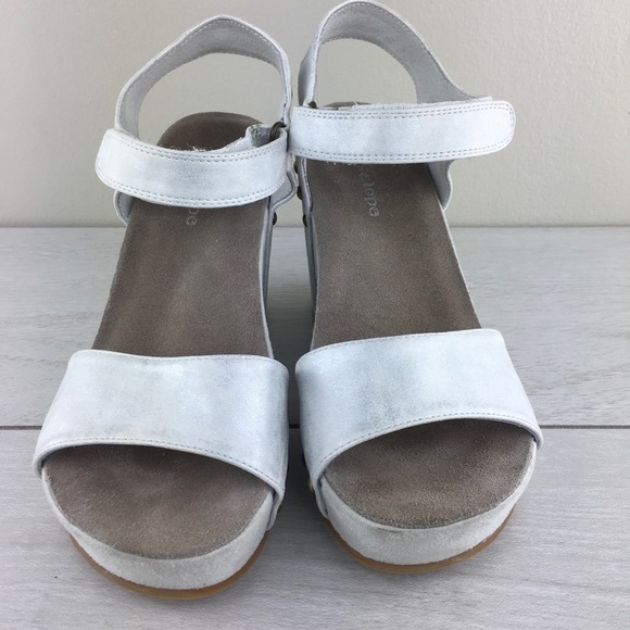 Antelope White Metallic Studded Ankle Strap Wedges - Picture 3 of 8